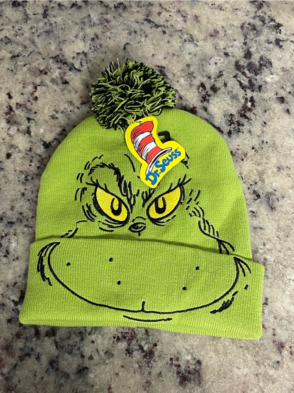 Dr. Seuss Grinch Knit Pom Beanie - Lime Green & Yellow Hat top Christmas gift